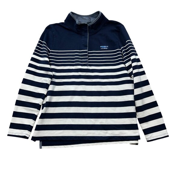 L.L. Bean Women's Sz Large Navy & White Striped Long-Sleeve Pullover Shirt Cotto - Picture 1 of 8
